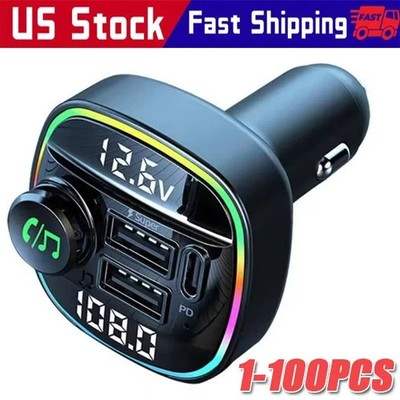 Bluetooth 5.0 Car Wireless FM Transmitter Adapter USB PD Charger AUX Hands LOT