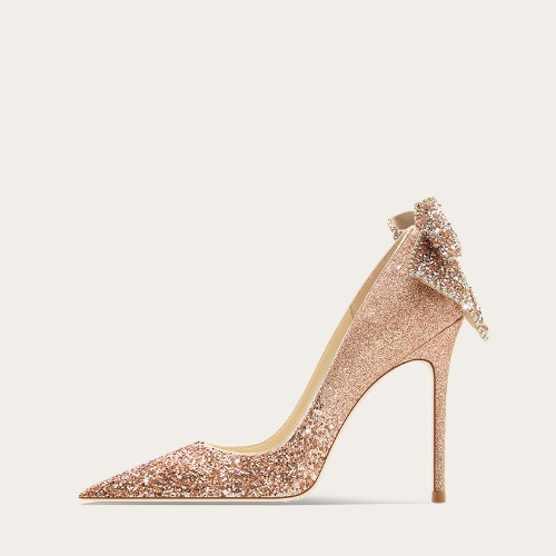 Rose Gold Champagne Glitter Crystal Shoes Wedding Shoes Single Shoes High Heels