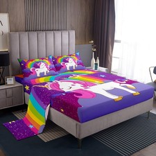 Erosebridal Kids Unicorn Bed Sheets - King Size Cute Unicorn Print Bedding Se...