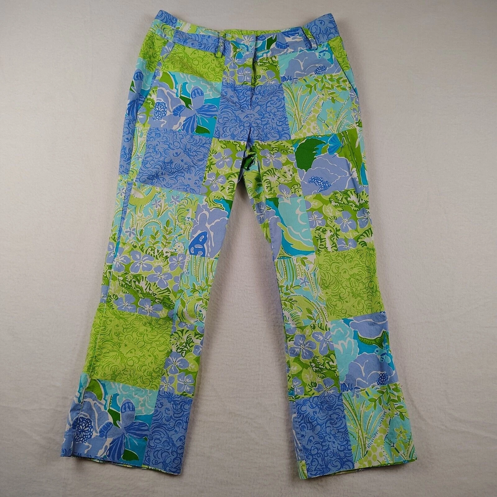 Vintage Lilly Pulitzer Pants Womens 0 Patchwork Floral Zoo Print Capri Colorful