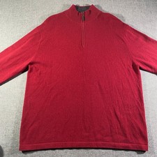 Allen Solly 100 Cashmere Red Mock Neck Quarter Zip Sweater XL Men