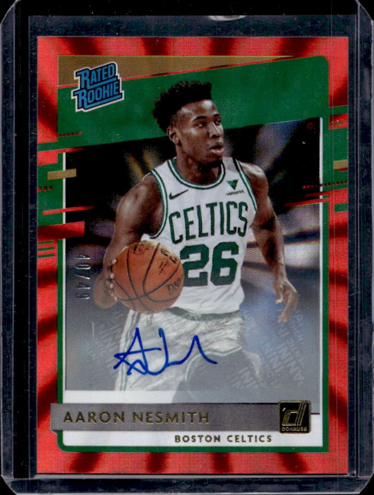 2020-21 Donruss Aaron Nesmith Rated Rookie Holo Red Laser RC Auto #40/49 Celtics
