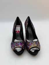 Nine West Daneel Multicolor Sequin Platform Pumps Peeptoe Gold Pink Heel Size 9M