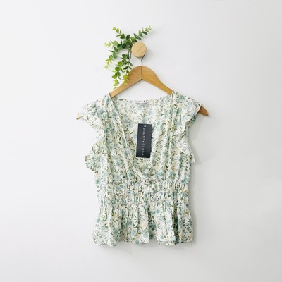 Paper Crane NWT Mint Green Floral Peplum Flutter Sleeve Top Size Small