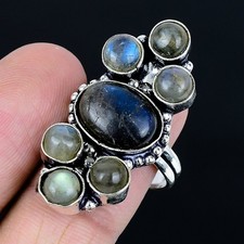 Redefined Labradorite Gemstone Handmade 925 Sterling Silver Ring Size 8