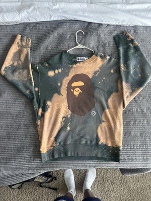 A Bathing Ape Men's Crewneck Tie-Dye Green/Beige Logo Sweatshirt Size M