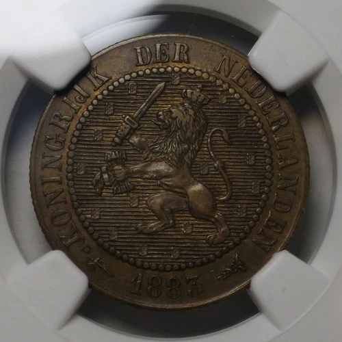 Netherlands 1883 2 1/2 Cent, KM#108.1 - NGC AU58 BN Key-Date
