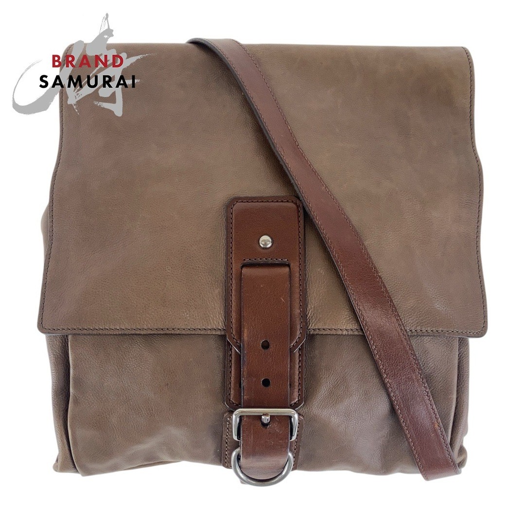 RARE Prada brown leather crossbody bag with silver hardware for men and women