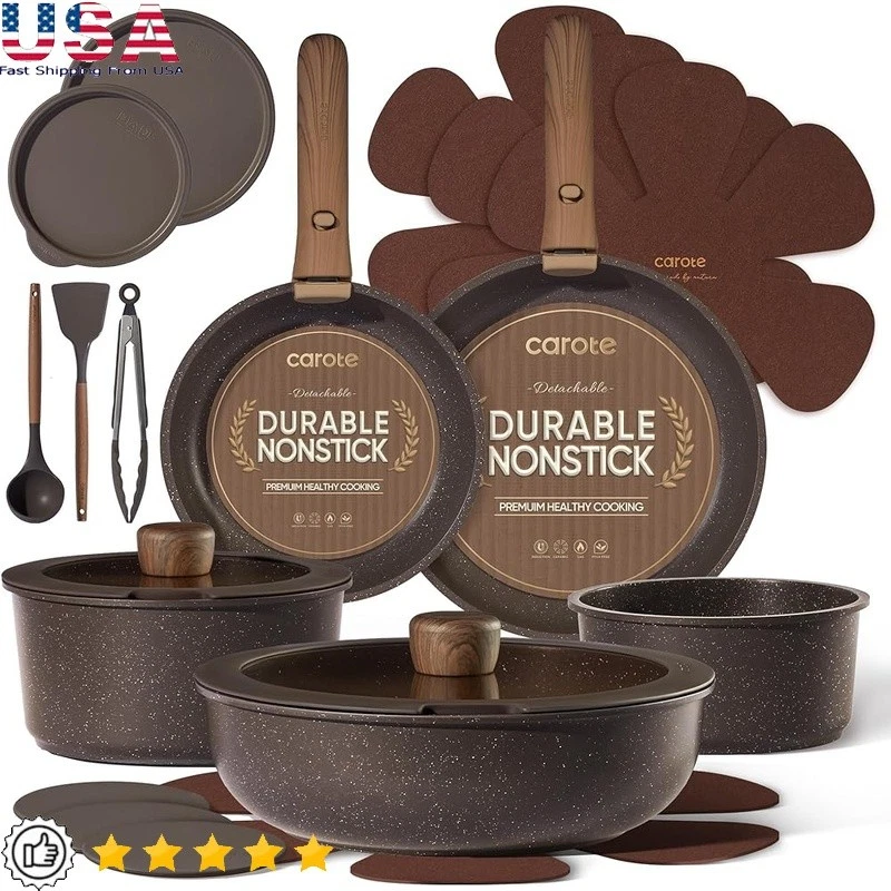 21 Piece Nonstick Cookware Set Detachable Handles Induction Safe Pots Pans New
Opens in a new window