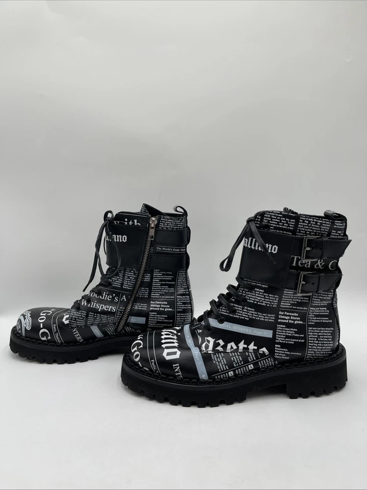 Women’s John Galliano Leather Combat Boots Black/White Size 41.5 - Image 3 of 4
