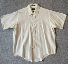 Vintage Arrow Kent Dress Shirt Mens 17.5 Beige Stripe Short Sleeve USA Button Up