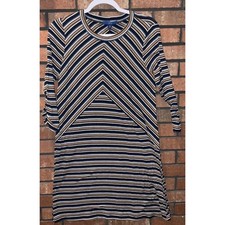 Apt 9 Womens Navy Blue Striped Chevron Ribbed 3/4 Sleeve Shift Dress Size M