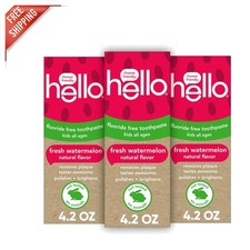 Natural Watermelon Flavor Kids Toothpaste, Fluoride Free 3 Pack - 12.6 Oz Total