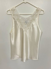 Vintage Cinema Etoile Ivory Satin Lace Camisole Tank Top Large Made USA 90s