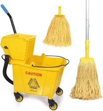 35-Qt Side Press Wringer Combo Commercial Floor Cleaning Rectangular Mop Bucket 