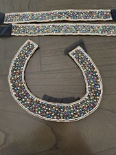 Vintage Women s Beaded Collar Neckline Trim, Multicolor Beads on Black Fabric