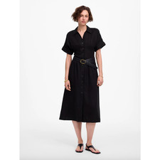 Madewell Pleated Midi Shirtdress 100% Linen A Line Minimalist Black Medium NWT