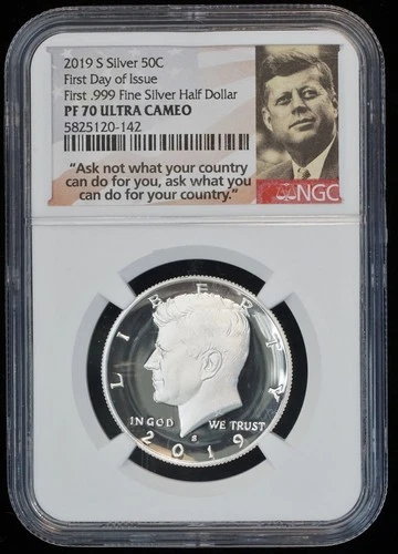 2019 S Kennedy Silver Half Dollar First Day Of Issue .999 PF 70 ULTRA CAMEO NGC