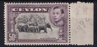 CEY24E) Ceylon 1938-49 KGVI Pictorials 50c Black & mauve perf 14 SG 394c, margin