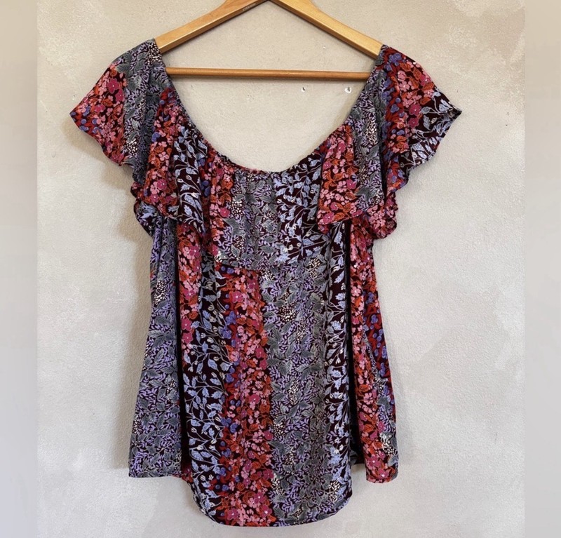 Anthropologie Maeve Vallita Multicolored Floral Off The Shoulder Top Size Large