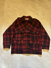 Vintage Black Bear Buffalo Plaid Red Wool Double Mackinaw Cruiser Jacket Mens 46