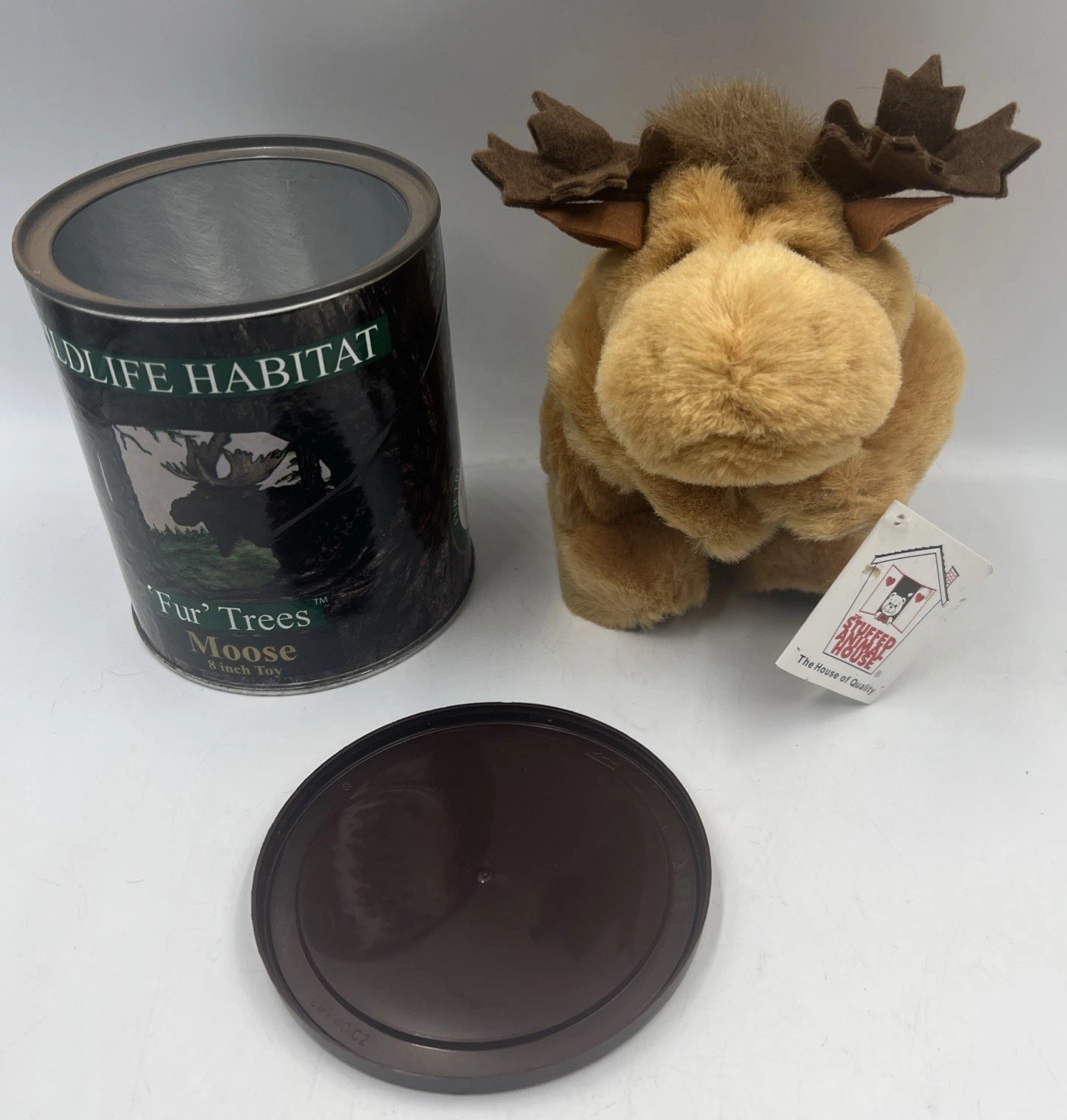 Stuffed Animal House Moose Plush American Fur Trees Toy Wildlife Habitat Can H8”