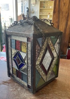 Large Arts & Crafts Stained Glass Hall Lantern/Lamp For Restoration