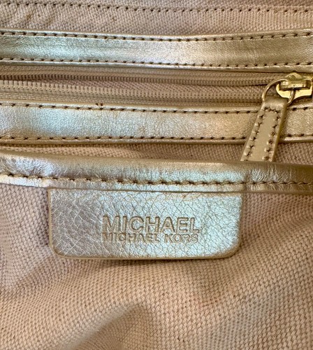 Vintage Michael Kors Gold Metallic Tote, Brushed Gold Hardware 6 Compartments - Picture 11 of 15