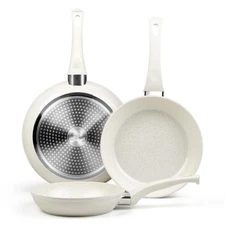 Ceramic Frying Pan Set, Set of 3 Non Stick Frying Pans, White Ceramic Inducti...
