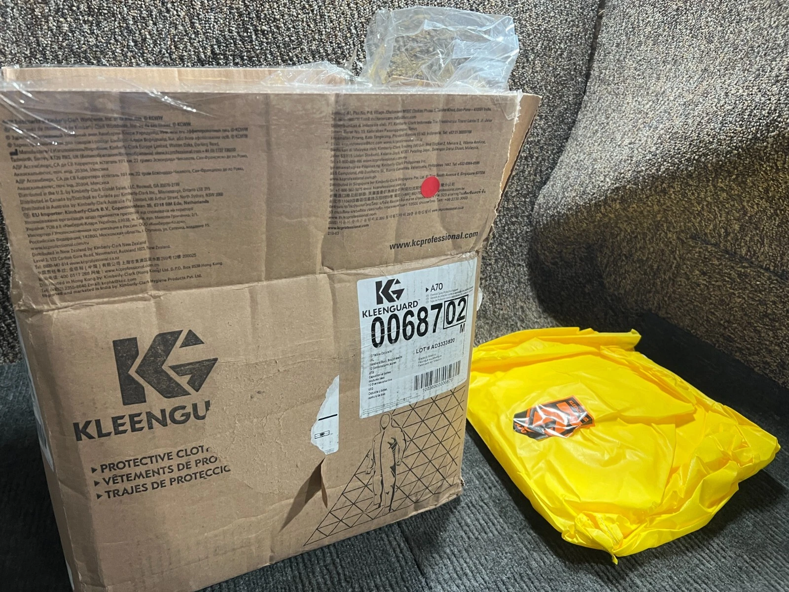 (QTY 12) KleenGuard A70 00687 4XL Yellow Chemical Resistant Coveralls image 1