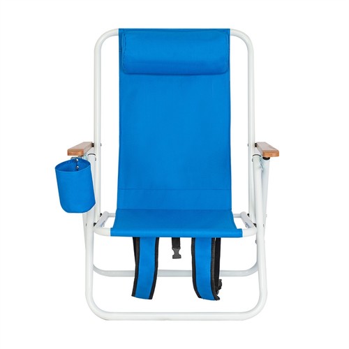 Folding Beach Chair Recliner Portable Backpack Camping Chair Headrest Cup Holder - Picture 3 of 17