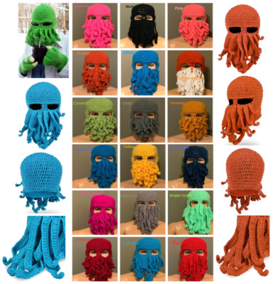 Unisex Adults Funny Tentacle Octopus Hat Crochet Beard Bean One Size 