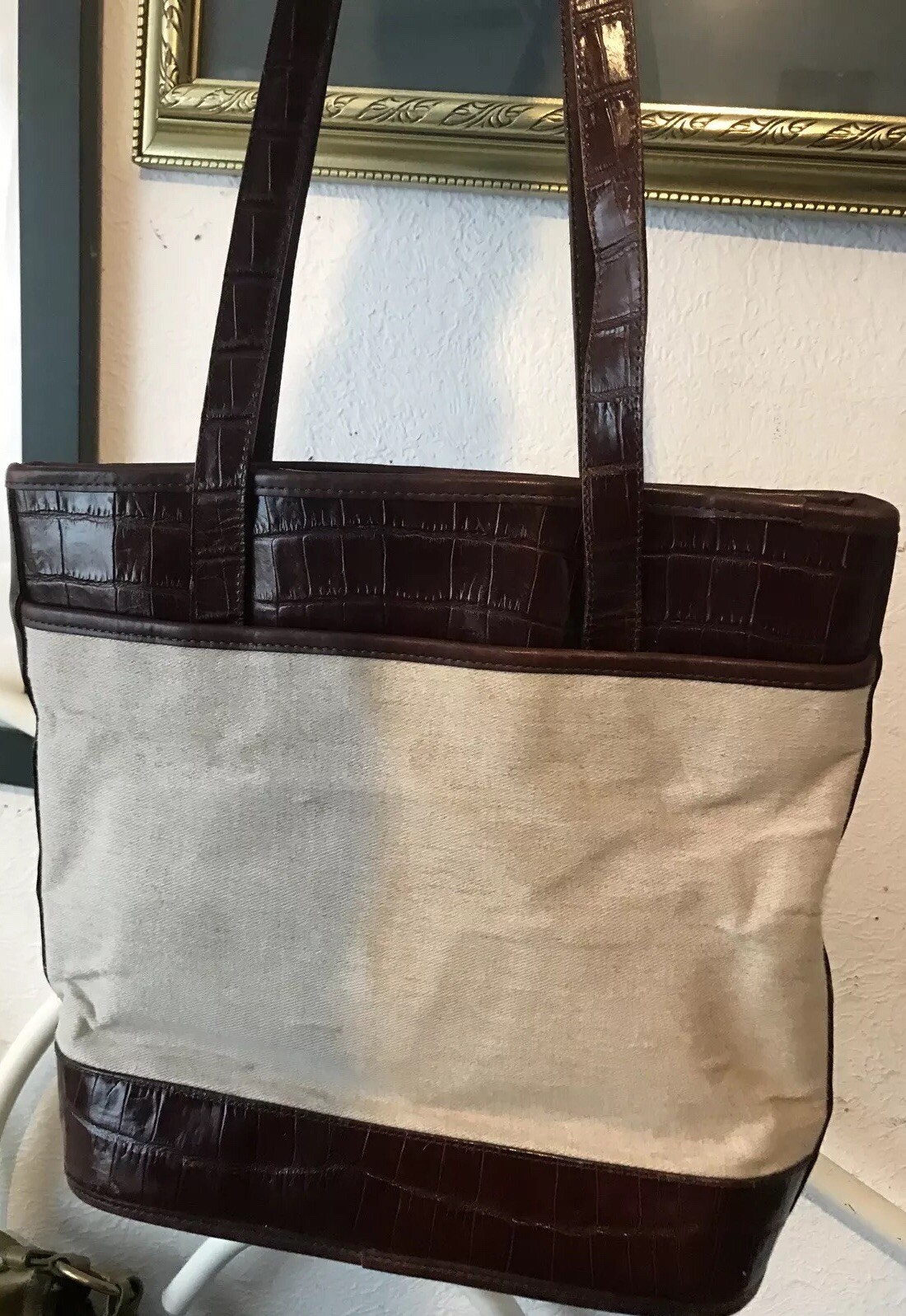 PONY Borsa a mano LG TOTE LG BRIGHTON robusta fibbie argento vintage tela e pelle