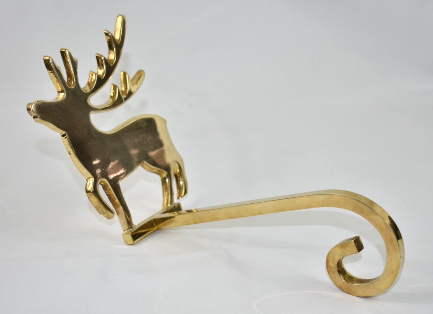 Solid Brass Reindeer Stocking Holder Long Arm for Mantel Christmas