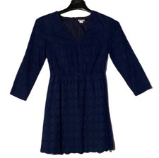 J Crew 0 Womens Dress Navy Blue 100% Cotton Pockets Cute Zip Lined Flirty Work