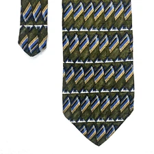 Geoffrey Beene Green Blue Gold Men’s Necktie 3.75”x 57” All Silk Made In USA