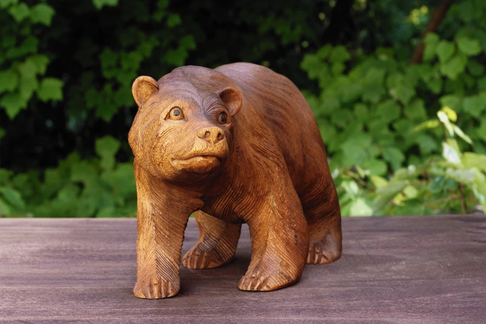 Estatua de oso tallada a mano de madera de 11" estatuilla hecha a mano escultura cabaña madera Foto 3 de 4