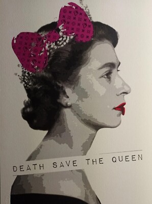 Seltener Druck DEATH SAVE THE QUEEN geprägt Artist Proof signiert, Dismaland, Death NYC
