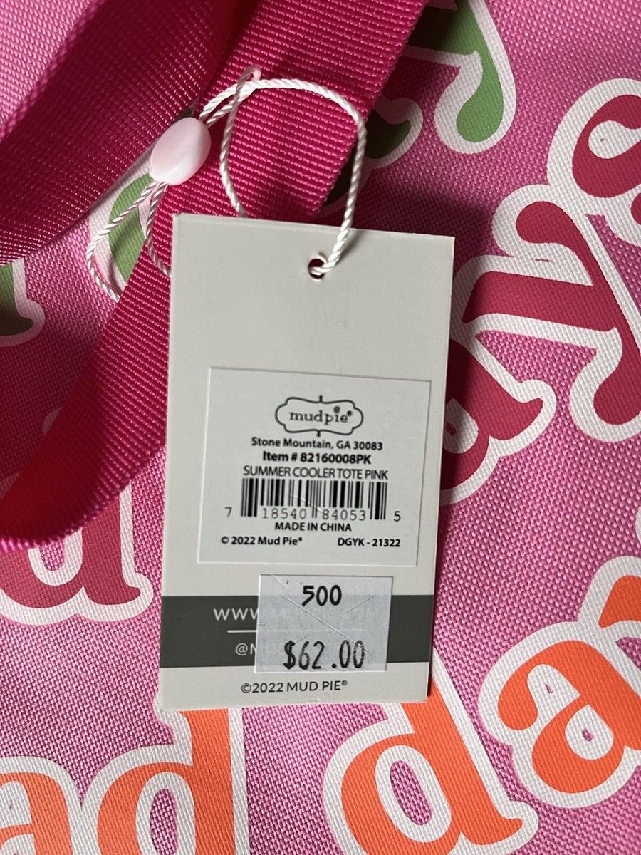New Mudpie Pink Cooler Tote No Bad Days Sales Tag Attached Never
