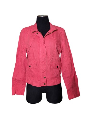 Linen Cotton Light Jacket Zipper Military Utility Magenta Pink Medium Maurices - Picture 3 of 10