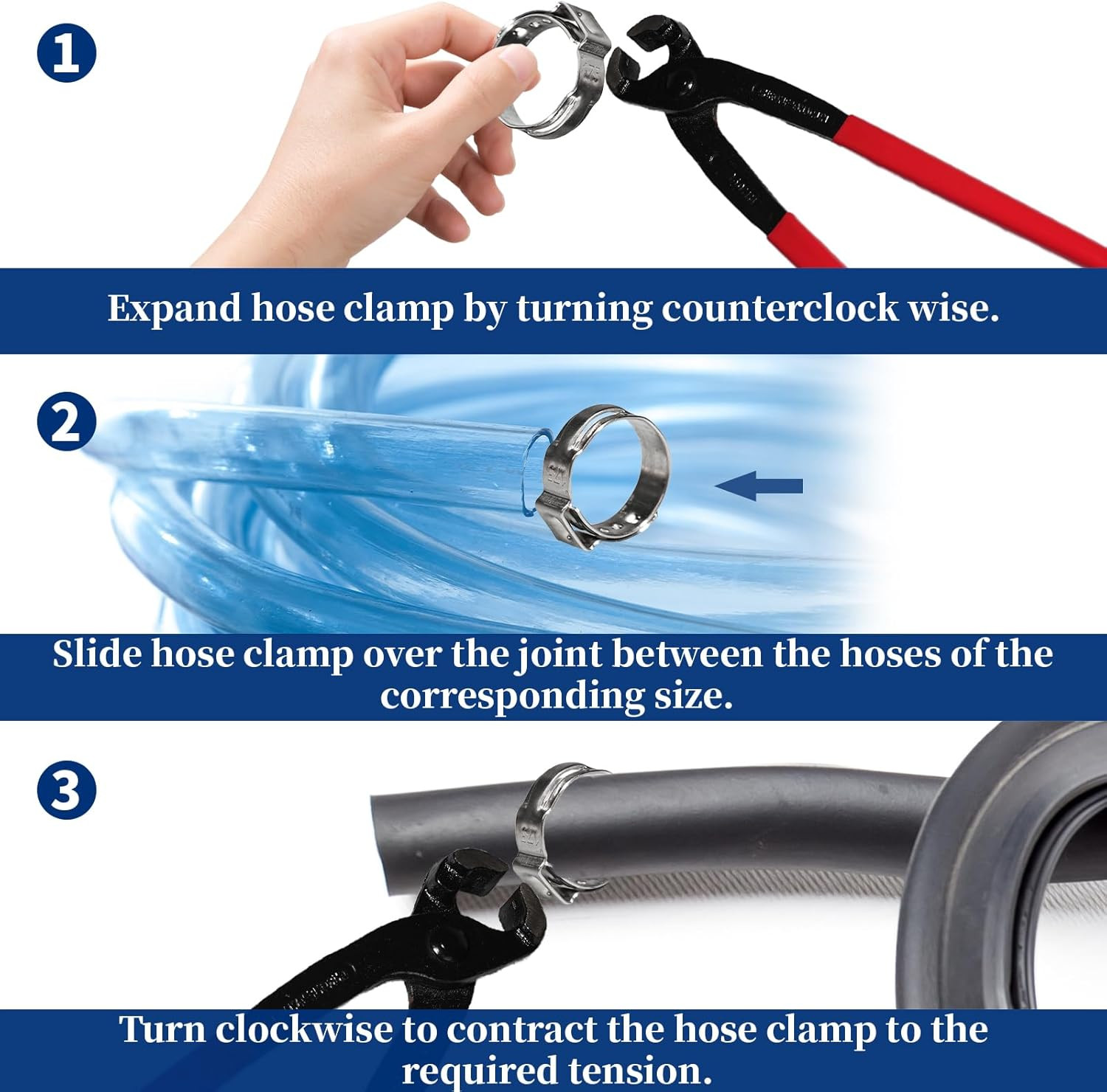 Goobetter Single Ear Hose Clamps Stainless Steel with Ear Clamps Pincer Set