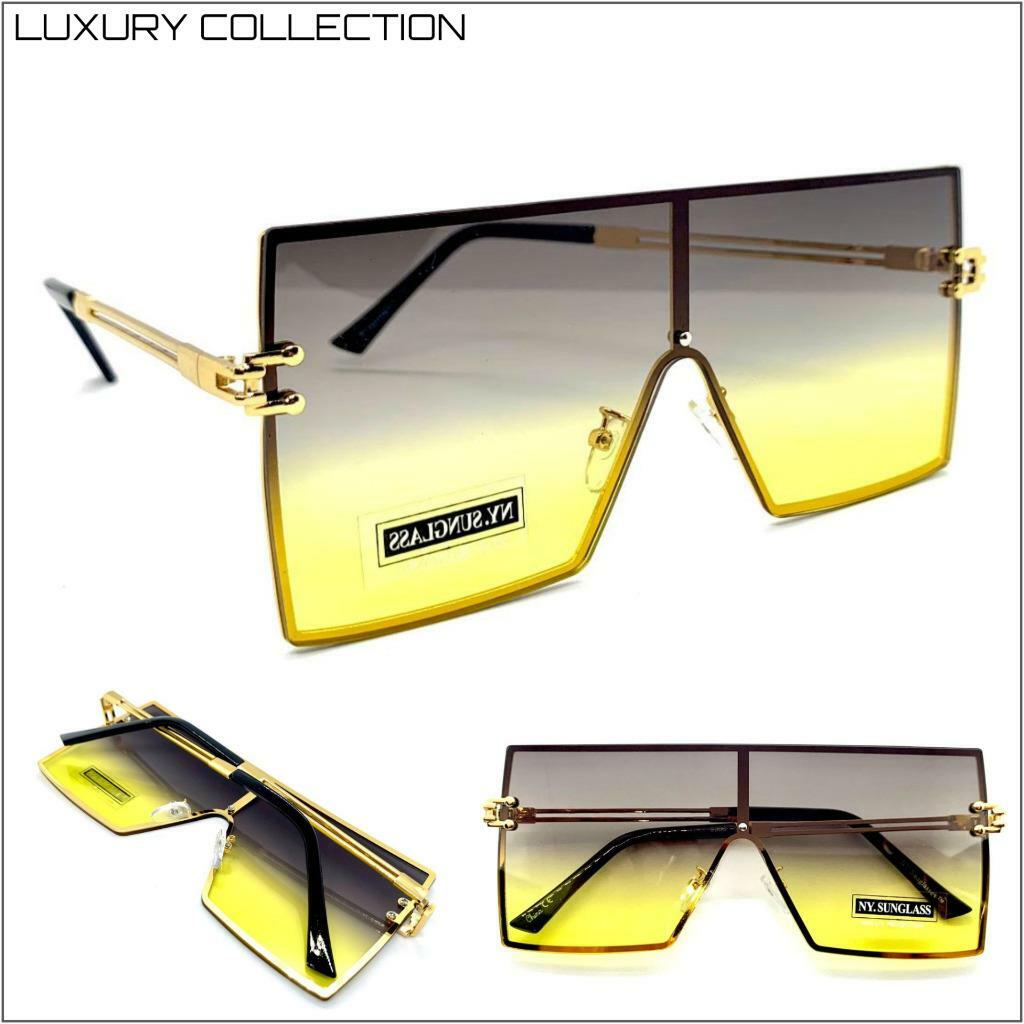 Oversize Modern Retro Shield SUNGLASSES Large Gold Frame  display picture 3