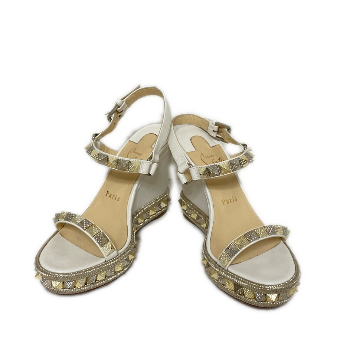 Auth CHRISTIAN LOUBOUTIN PYRACLOU 1180560 White Silver Gold Red  