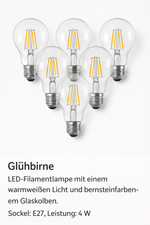 6 x E27 LED Filament Glühbirne Amber 4W 2700K – Warmweiß Vintage Edison Lampe