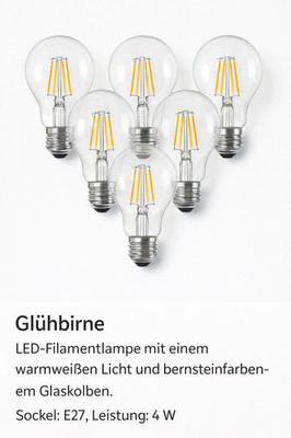 6 x E27 LED Filament Glühbirne Amber 4W 2700K   Warmweiß Vintage Edison Lampe