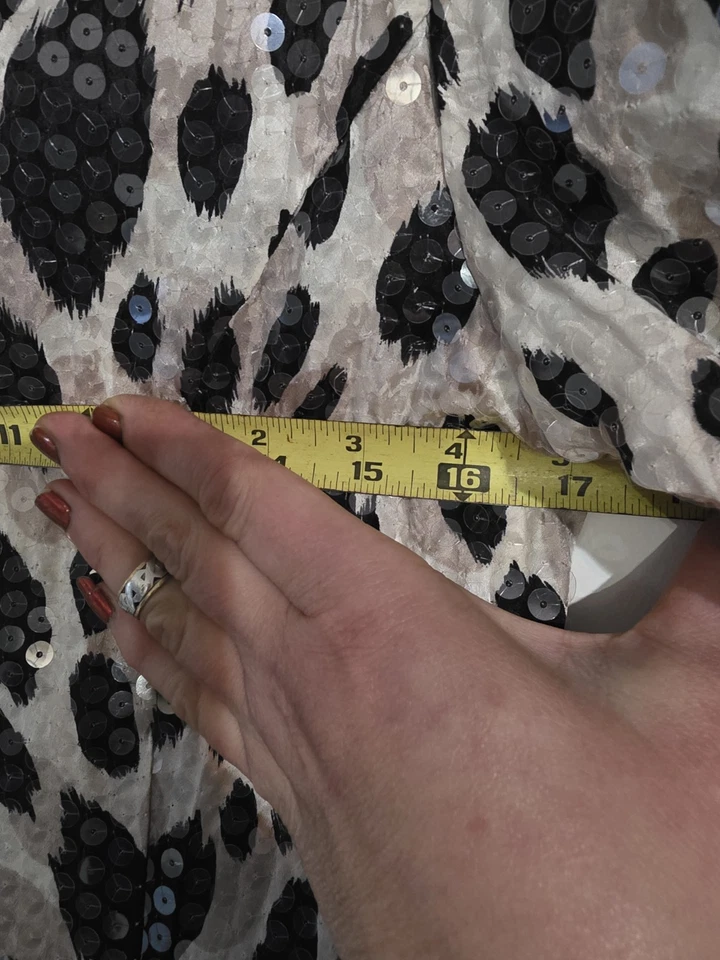 Vtg 80s Anne Crimmins For Umi Long Sleeve Dress Size 8 100% Silk Leapord Sequin - Image 4 of 4