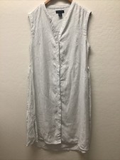 Tahari Black White Linen Blend Striped Sleeveless Shirtdress Belted  Size 12