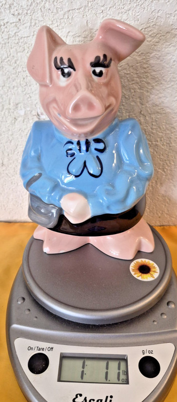 Wade England Pig Piggy Bank Glass Pink Female Blue Dress Vintage Figurine 7"