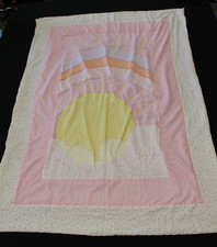 Vintage Handmade Baby Crib Quilt Blanket Pink Rainbow Sunshine Cottagecore Read