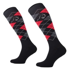 Comodo Argyle Riding Socks - Black/Red/Grey